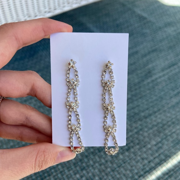 Faux Diamond Dangle Earrings - Picture 3 of 4